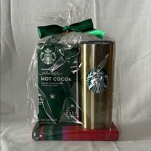 Starbucks Classic Hot Cocoa 1oz and Stainless Steel Gold Tumbler Gift Set New